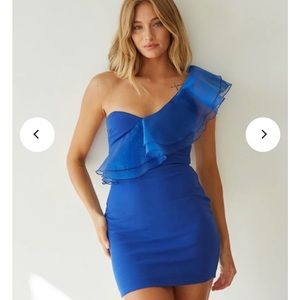 Royal blue mini dress with organza ruffle